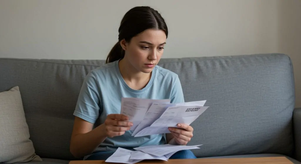 young woman checking her bills